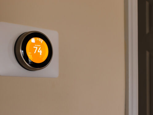 A smart thermostat in an Anaheim home