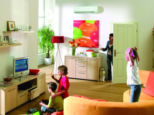 A mini-split in a family room in Anaheim, CA